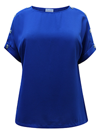 BLUE Button Shoulder Woven Top - Plus Size 16 to 22 (2X to 5X)