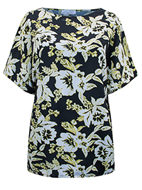 BLACK Hibiscus Print Short Sleeve Woven Top - Size 12/14 (M/L)
