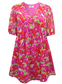 PINK Georgette Floral Print Peplum Blouse - Size 10 to 32