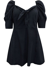 BLACK Bow Front Puff Sleeve Top - Size 10 to 26