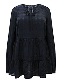 BLACK Sheer Gingham Smock Top - Plus Size 14 to 26