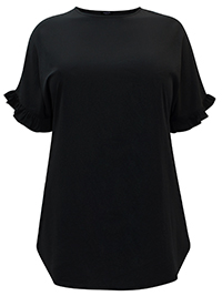 BLACK Woven Frill Sleeve Top - Plus Size 14 to 24