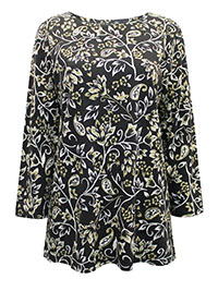 BLACK Pure Cotton Paisley Print 3/4 Sleeve Top - Plus Size 14 to 24 (S to 2X)