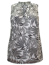 IVORY Tropical Leaf Print Tie Neck Blouse - Plus Size 16 to 18