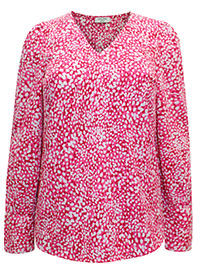PINK Printed Long Sleeve V-Neck Deep Cuff Top - Plus Size 14 to 30