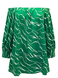 GREEN Printed 3/4 Sleeve Bardot Top - Plus Size 26 to 28