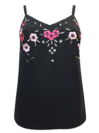 BLACK Bead & Sequin Embellished Strappy Cami Top - Plus Size 14 to 24