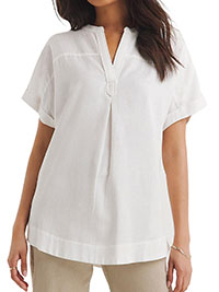WHITE Linen Blend Short Sleeve Top - Size 10 to 32