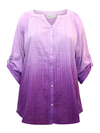 PURPLE Modal Blend Ombre Striped Roll Sleeve Blouse - Plus Size 16/18 to 32/34 (US 14/16 to 30/32)