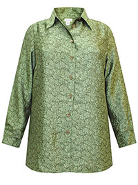 GREEN Vine Print Jacquard Long Sleeve Blouse - Plus Size 16/18 to 32/34 (US 14/16 to 30/32)