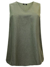 GREEN Linen Blend V-Neck Vest - Plus Size 12 to 32