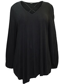 BLACK Strap Detail Blouson Sleeve Top - Plus Size 22 to 24