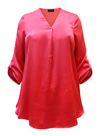 CORAL Crinkle Satin Roll Sleeve Top - Plus Size 12 to 26
