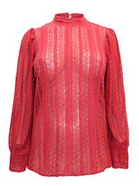 SCARLET Long Sleeve High Neck Lace Top - Size 10 to 18