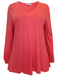 CORAL V-Neck Long Blouson Sleeve Top - Plus Size 18 to 22