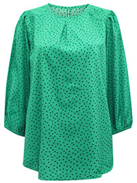 GREEN Polka Dot Print 3/4 Sleeve Top - Size 8 to 16