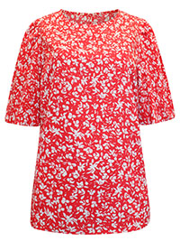 RED Floral Print Puff Sleeve Blouse - Plus Size 14 to 20