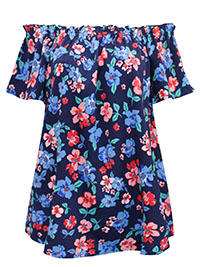 NAVY Floral Print Short Sleeve Bardot Top - Size 12