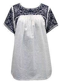 WHITE Pure Cotton Embroidered Short Sleeve Top - Plus Size 14 to 22