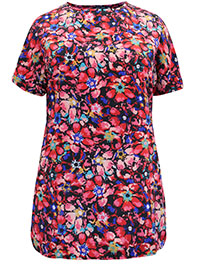 MULTI Floral Short Sleeve Longline Boxy Top - Plus Size 14 to 24