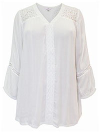 IVORY Lace Trim Crinkle Blouse - Plus Size 16 to 18