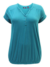 TEAL Pure Cotton Short Sleeve Bubble Hem Top - Size 10/12 to 18/20 (S to L)