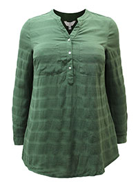 DARK-GREEN Textured Half Button Shirt - Plus Size 18 to 20