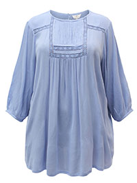 BLUE Lace Detail Blouse - Plus Size 14 to 26