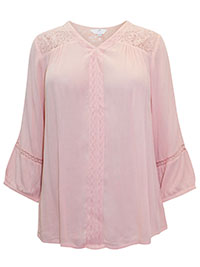 PINK Crinkle Lace Insert Blouse - Plus Size 16 to 18