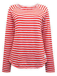 MoP RED Pure Cotton Striped Long Sleeve Raw Hem Top - Size 8 to 16 (XS to XL)