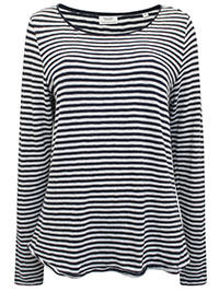 MoP NAVY Nautical Stripe Premium Organic Cotton Long Sleeve Raw Hem Top - Size 8 to 16 (XS to XL)