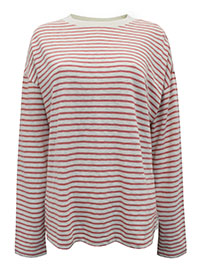 MoP PINK Pure Cotton Banded Trim Striped Long Sleeve Top - Size 6 to 16 (XXS to XL)