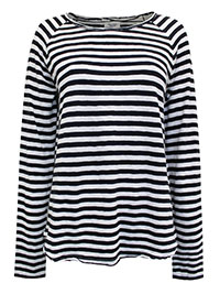 MoP BLACK WHITE Pure Cotton Striped Long Sleeve Raw Trim Top - Size 8 to 16 (XS to XL)