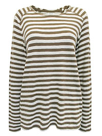 MoP BROWN CREAM Premium Organic Cotton Striped Long Sleeve Top - Size 8 to 16 (XS to XL)