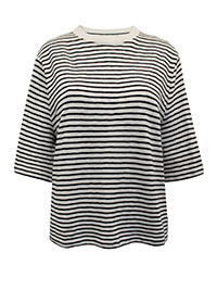 MoP CREAM BLACK Pure Cotton Banded Trim Striped Half Sleeve Boxy Top - Size 6 to 16 (XXS to XL)