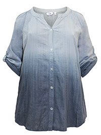 GREY Modal Blend Ombre Striped Roll Sleeve Blouse - Plus Size 16/18 to 20/22 (1X to 2X)