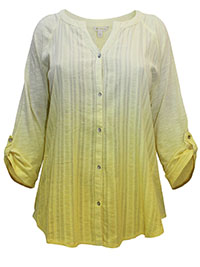 YELLOW Modal Blend Ombre Striped Roll Sleeve Blouse - Plus Size 12/14 to 20/22 (M to XL)