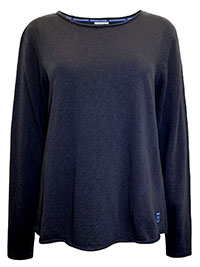 MoP NAVY Pure Cotton Long Sleeve Raw Trim T-Shirt - Size 8 to 16 (XS to XL)