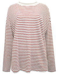 MoP RUST Pure Cotton Banded Trim Striped Long Sleeve Top - Size 6 to 14 (XXS to L)