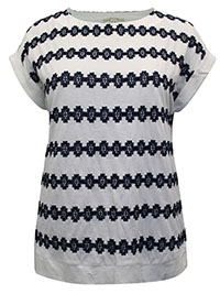 WS WHITE Pure Cotton Contrast Embroidered Turn Up Sleeve Top - Size 6 to 18