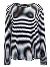 MoP BLACK Pure Cotton Striped Long Sleeve Raw Trim Top - Size 8 to 16 (XS to XL)