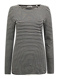 MoP BLACK Cotton Jersey Striped Long Sleeve Raw Trim T-Shirt - Size 8 to 12 (XS to M)