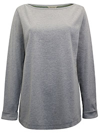 WS GREY Pure Cotton Contrast Cuff Long Sleeve Top - Size 8 to 20