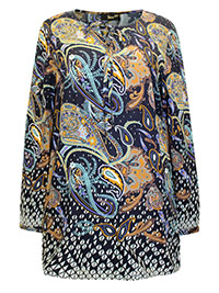 NAVY Paisley Print Tie Neck Blouse - Plus Size 12 to 28