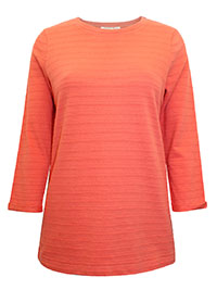 CORAL Pure Cotton Textured Stripe 3/4 Sleeve Top - Size 6 to 24/26 (XS to XXL)