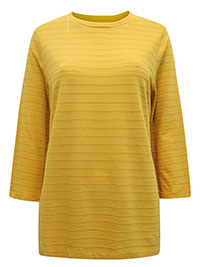 OCHRE Pure Cotton Textured Stripe 3/4 Sleeve Top - Size 8/10 to 20/22 (S to XL)