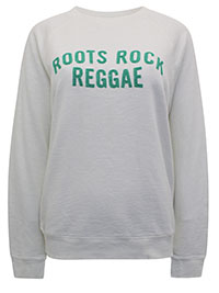 WHITE Organic Cotton 'Roots Rock Reggae' Slogan Sweatshirt - Size M to XXL