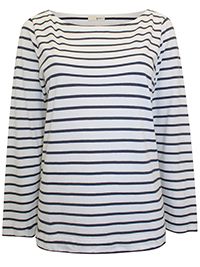 WHITE Pure Cotton Breton Stripe Top - Size 6 to 24/26 (XS to XXL)