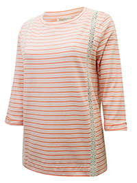 PEACH Sunset Cotton 3/4 Sleeve Lace Insert Top - Size 6 to 24/26 (XS to XXL)