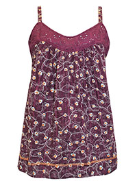 FF SUGARPLUM Floral Print Broderie Panel Cami Top - Size 8 to 16